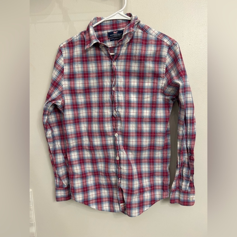 Men's vineyard vine XS Red and Blue Plaid Shirt button down casual dress shirt